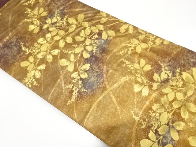 引箔　草花模様織り出し　名古屋帯